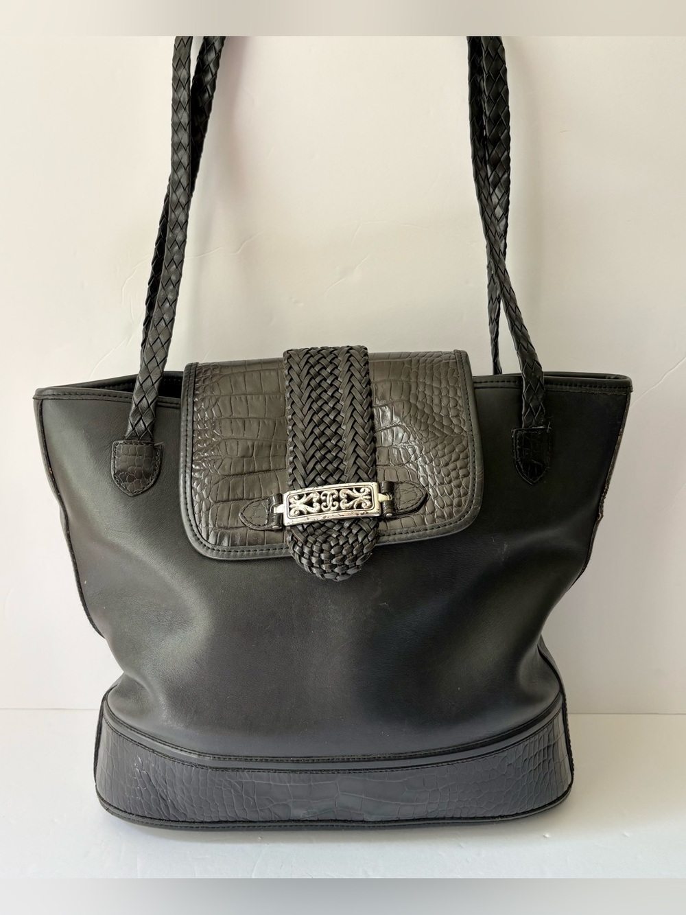 Vintage Brighton Black Leather Tote Bag Purse